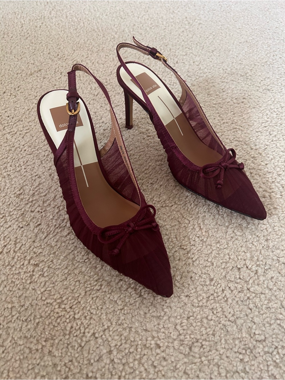 Dolce Vita Burgundy Pointed-Toe Slingback Heels with Bow